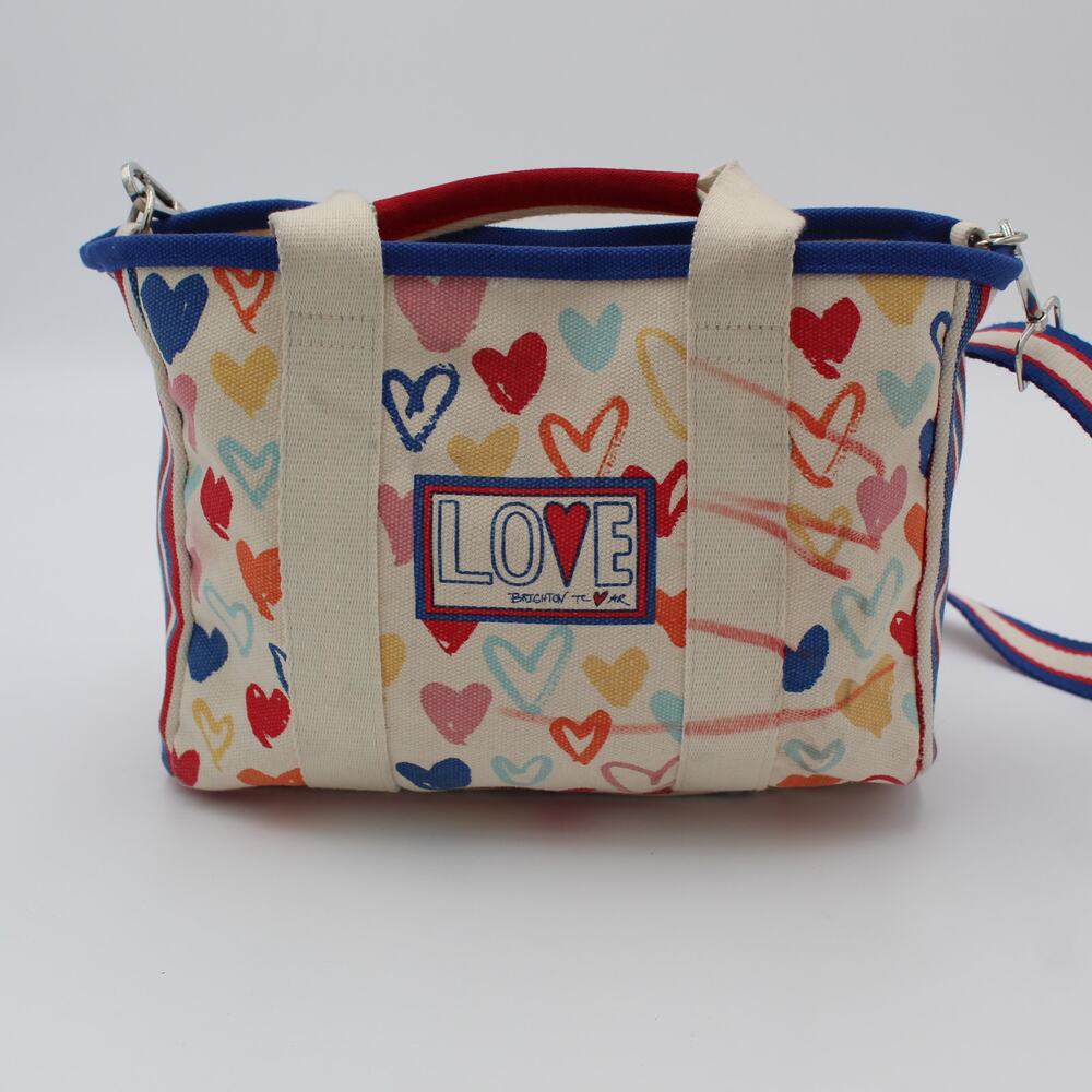 Brighton Red White and You Mini Tote Canvas Crossbody Bag Love Hearts Patriotic